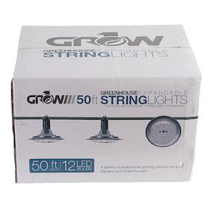50' Greenhouse Expandable String Lights 14AWG w/ 12W LED 6500K Grow LED Bulbs (12 bulbs) - Reefer Madness