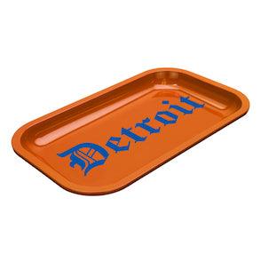 Med Dope Trays x Detroit Orange - background Blue logo