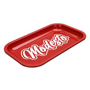 Med Dope Trays x Modesto – Red Background White logo - Reefer Madness