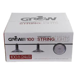 100' Greenhouse Expandable String Lights 14AWG w/ 12W LED 6500K Grow LED Bulbs (24 bulbs) - Reefer Madness